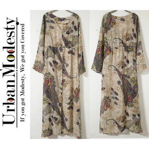 URBAN MODESTY Long Sleeve Sheer Paisley Print Long Line Cardigan Cover-up, XXL